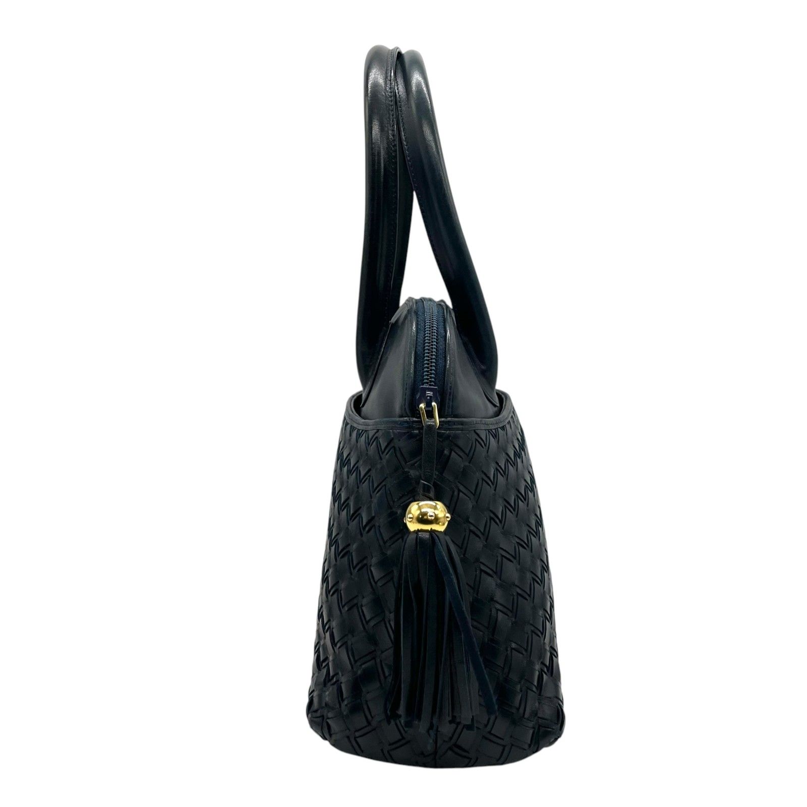 美品 BALLY バリー ハンドバッグ 黒 ブラック 編み込み イントレ 