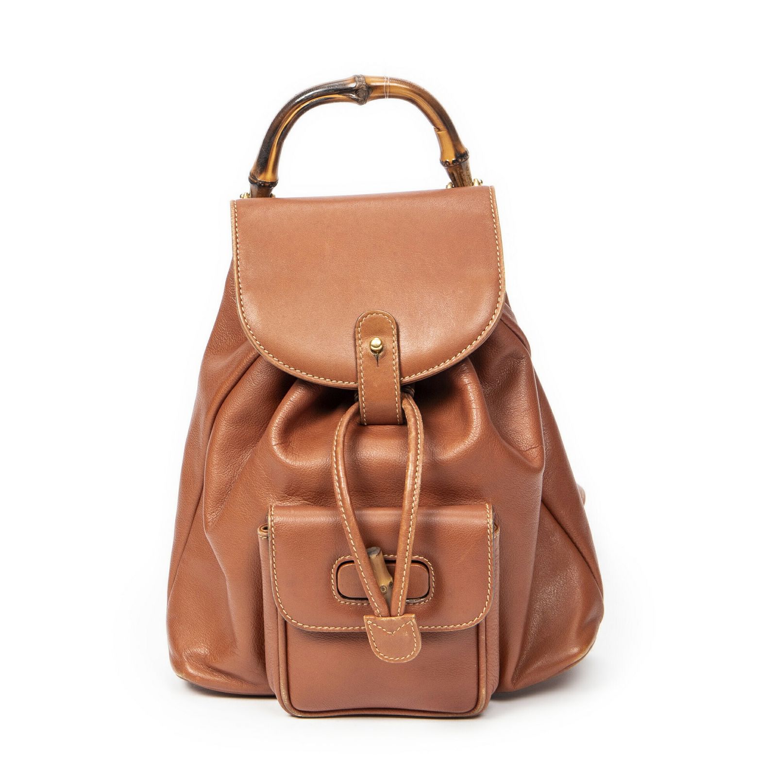 GUCCI グッチミニバンブーリュックサック茶色カーフスキンレザーAB