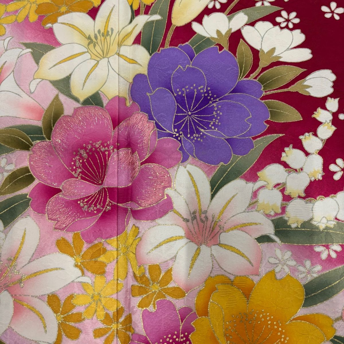美品　孔雀　ラメ　逸品　金彩　赤　草花　フルセット　振袖　振り袖 今田美桜 振袖フルセット 振袖セット 振袖 LL ワイドサイズ 赤