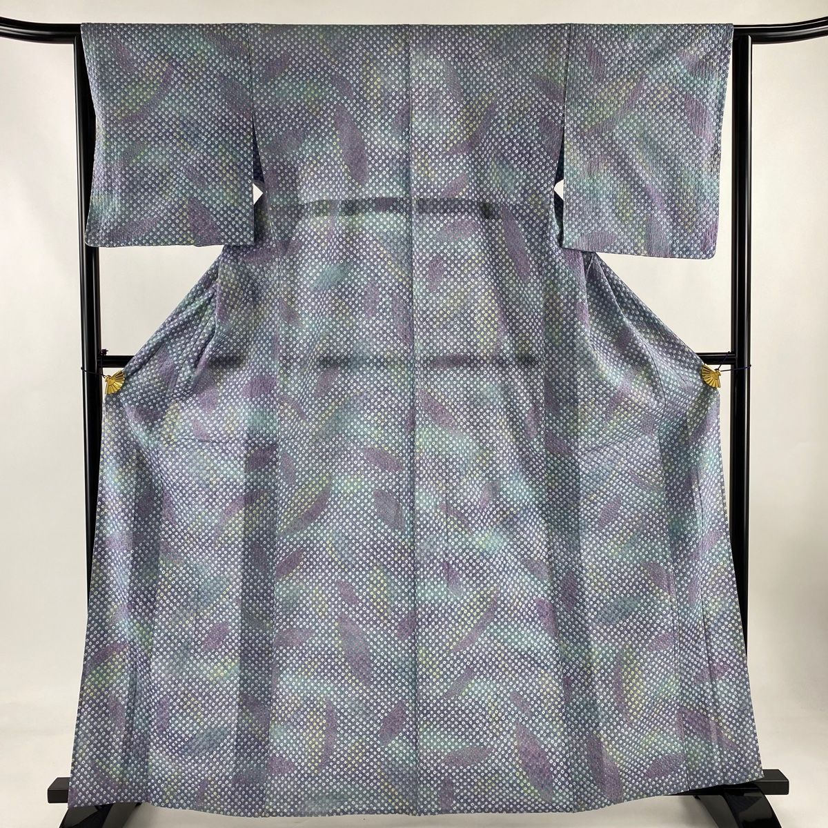 浴衣 身丈163cm 裄丈62.5cm S 絞り浴衣 幾何学模様 ぼかし 灰紫 綿 名品