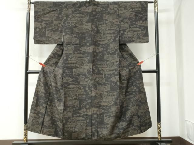 平和屋着物▽上質な紬　単衣　雲取り亀甲文　正絹　逸品　DAAS0808az 平和屋着物▽上質な紬 単衣 雲取り亀甲文 正絹 逸品 DAAS0808az