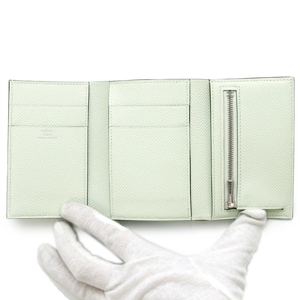 エルメス 三つ折り財布 ベアンコンビネ ヴェールフィズ/シルバー金具  