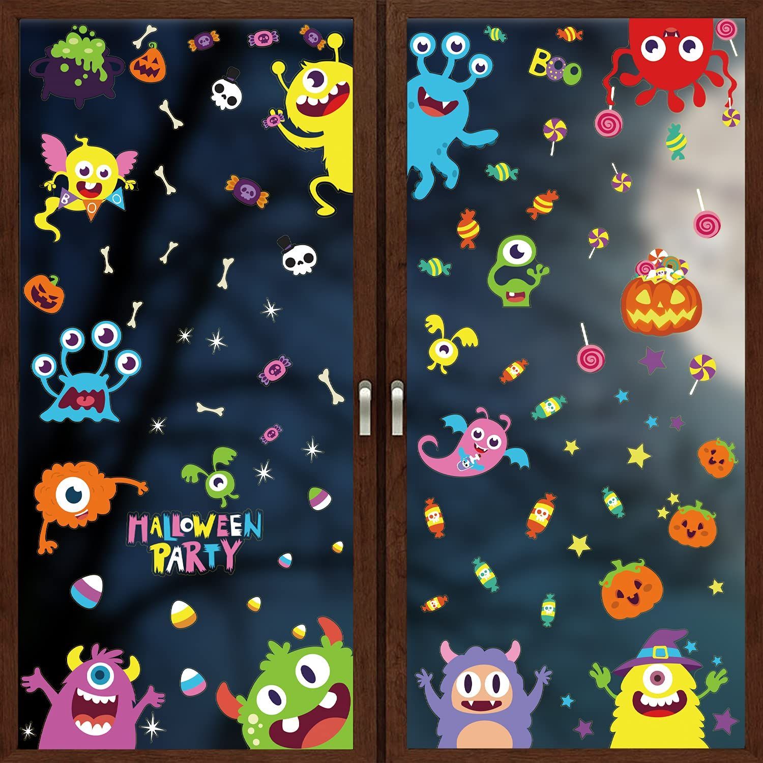 数量 静電 ステッカー ウォール 両面 ハロウィン モンスター 95pcs入り 剥がせる 汚れない DERAYEE 怪獣 静電気シール 窓 片目の怪獣