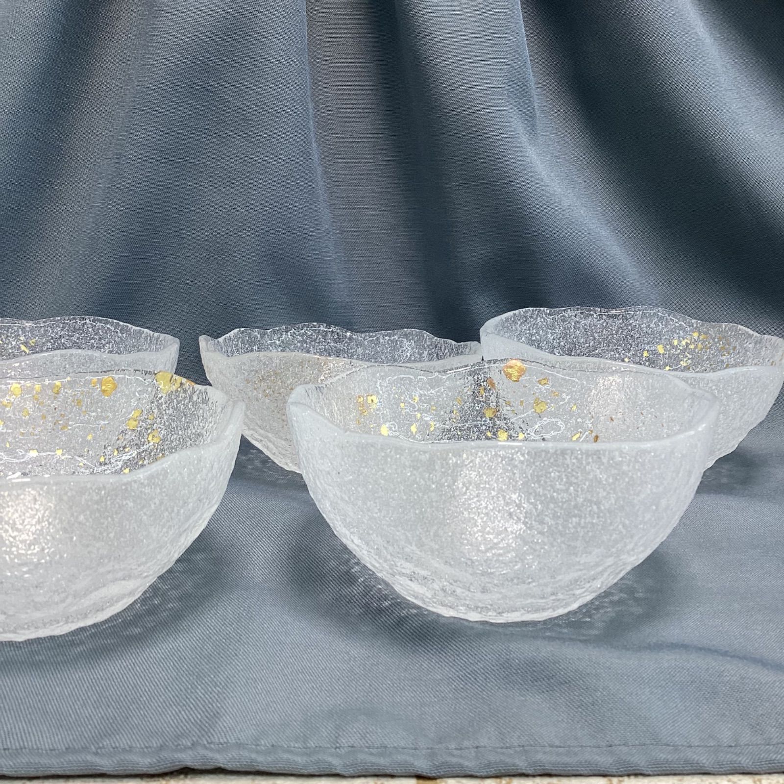 新品未使用/吉谷硝子 金彩淡雪 小鉢セット 舟形小鉢セット 江戸