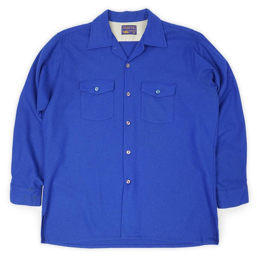 50's ARROW USA製 レーヨンギャバジン オープンカラーシャツ 【70s