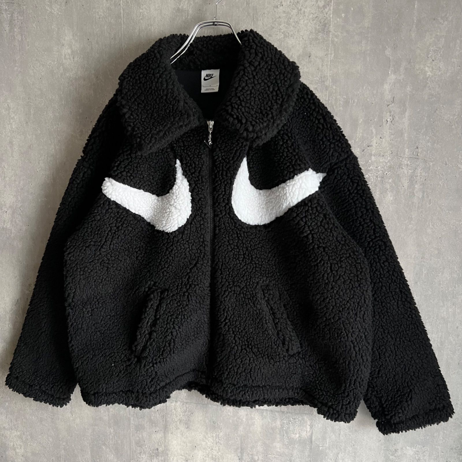 NIKE ナイキ SHERPA フルジップ ボアフリースジャケット 裏地メッシュ ブラック HO220609YAN Lサイズ