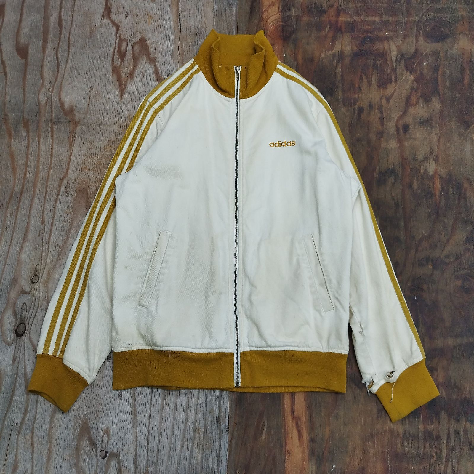 adidas ベージュ ジップアップジャケット ADIDAS アディダス コットン トラック ジャケット ジャージ