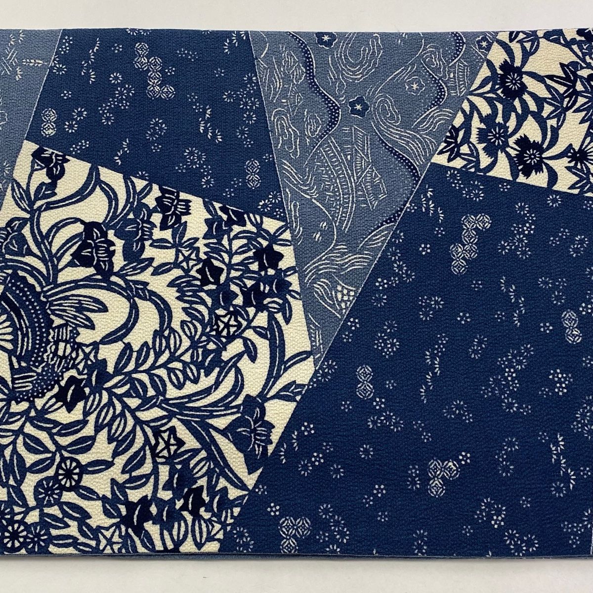 栗山吉三郎　染め袋帯 袋帯 美品 逸品 栗山吉三郎 落款 草花 扇 縮緬 青灰色 全通 正絹