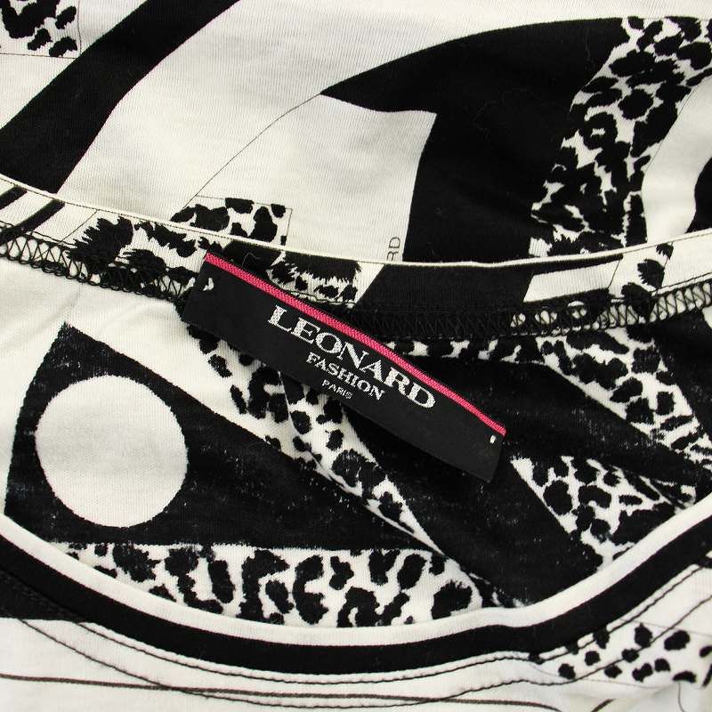 レオナール LEONARD FASHION Tシャツ カットソー 総柄 半袖 M 白 ホワイト 黒 ブラック 0359121 /HN  レディース レオナール LEONARD FASHION Tシャツ カットソー 総柄 半袖 M 白