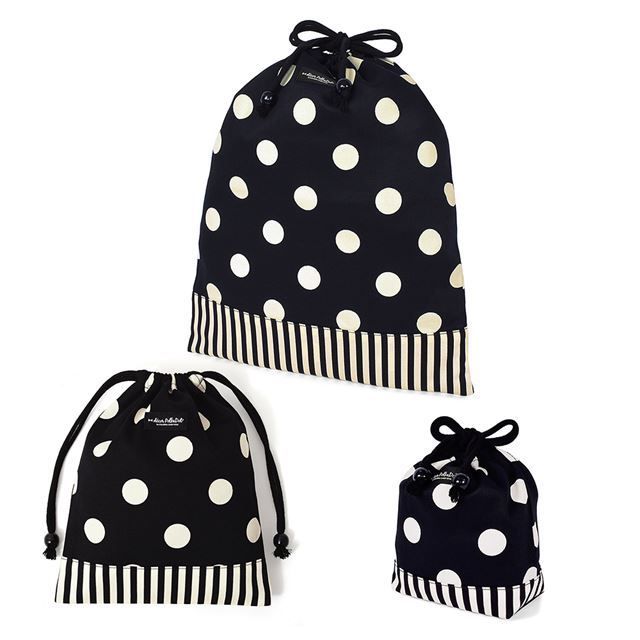 低価，100%新品 COLORFUL CANDY STYLE 新品  入園入学シリーズ 巾着 3点セット polka dot large twill black 小学校 ランドセル