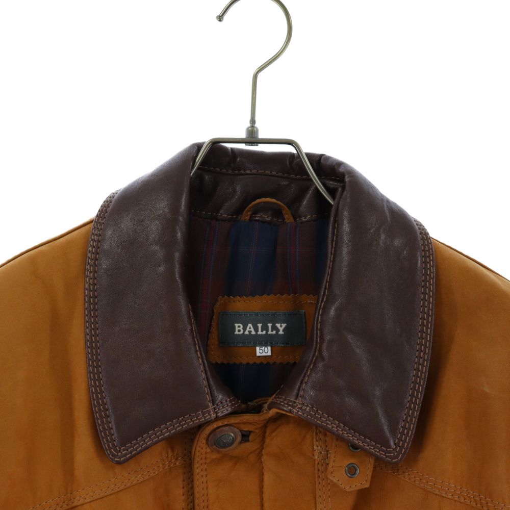 BALLY (バリー) ジップアップ ボタンダウン レザージャケット ベージュ