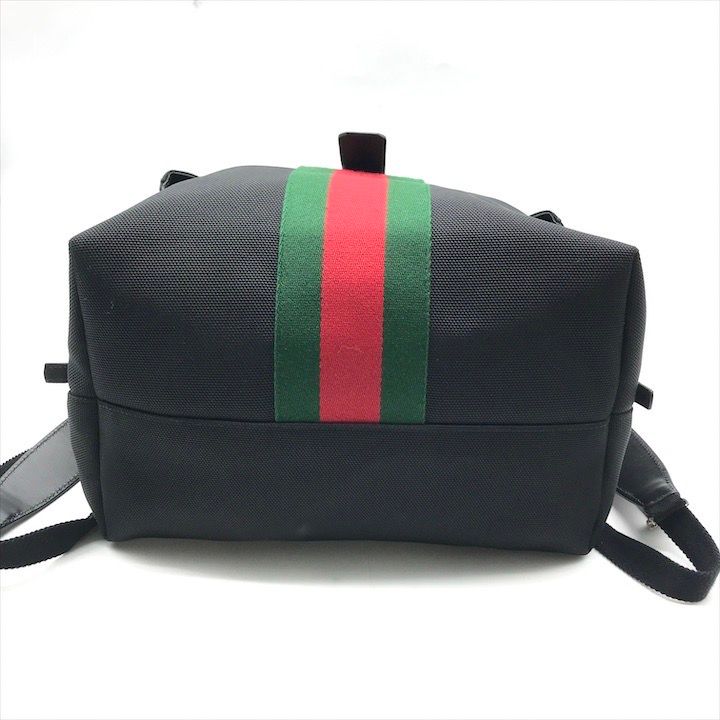 美品 GUCCI グッチ シェリーライン レザー キャンバス ブラック