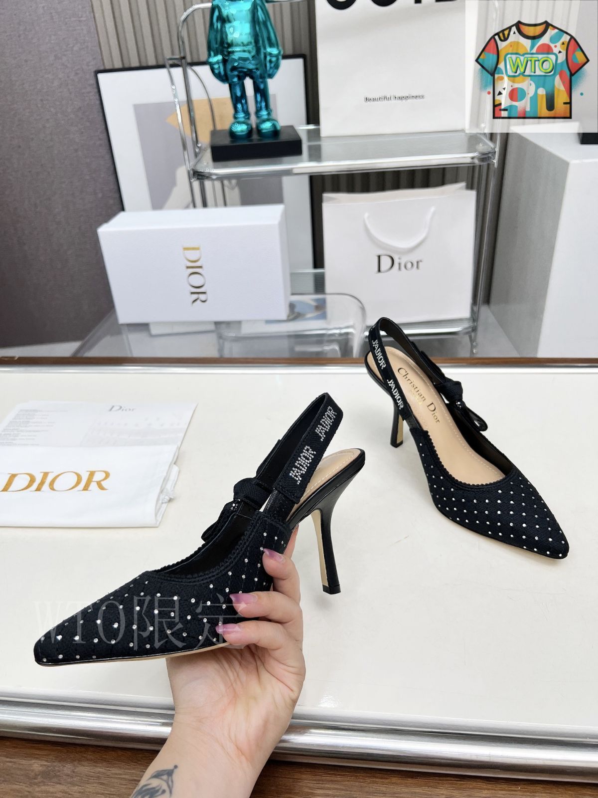 Dior 刺繍ハイヒール アルファベットロゴリボンサンダル02-2