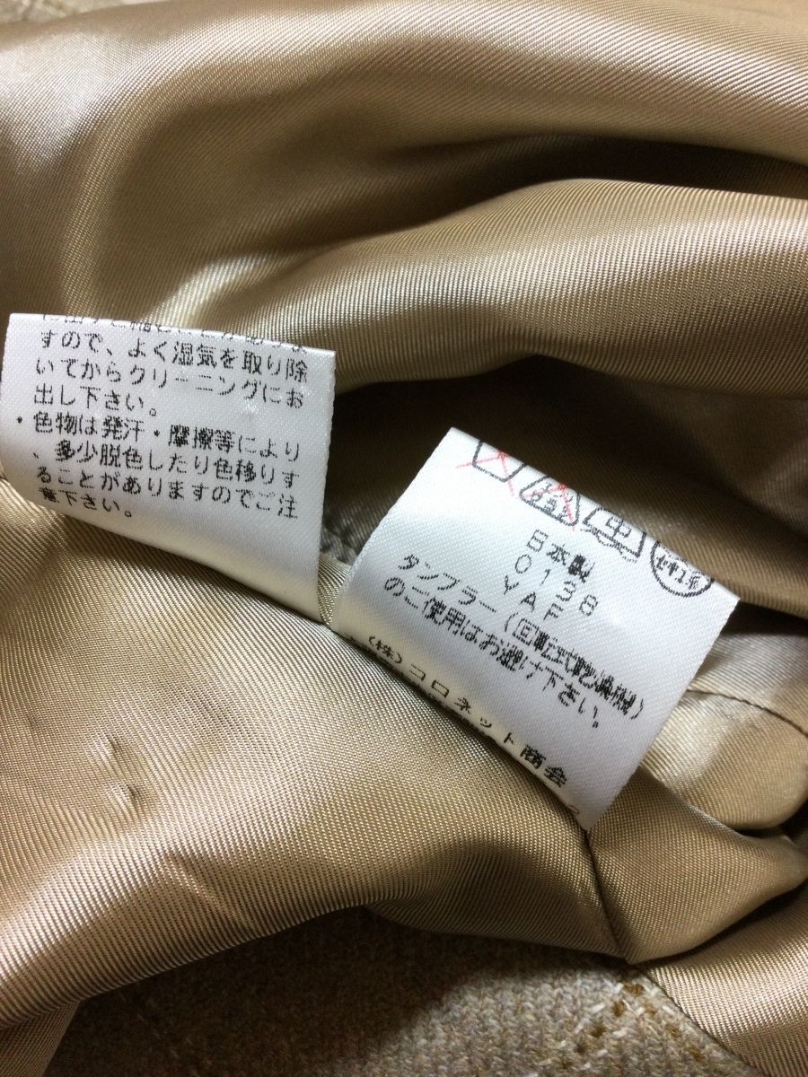  ベージュチェックスーツ カシミヤブレンド スカートスーツ セレモニースーツ