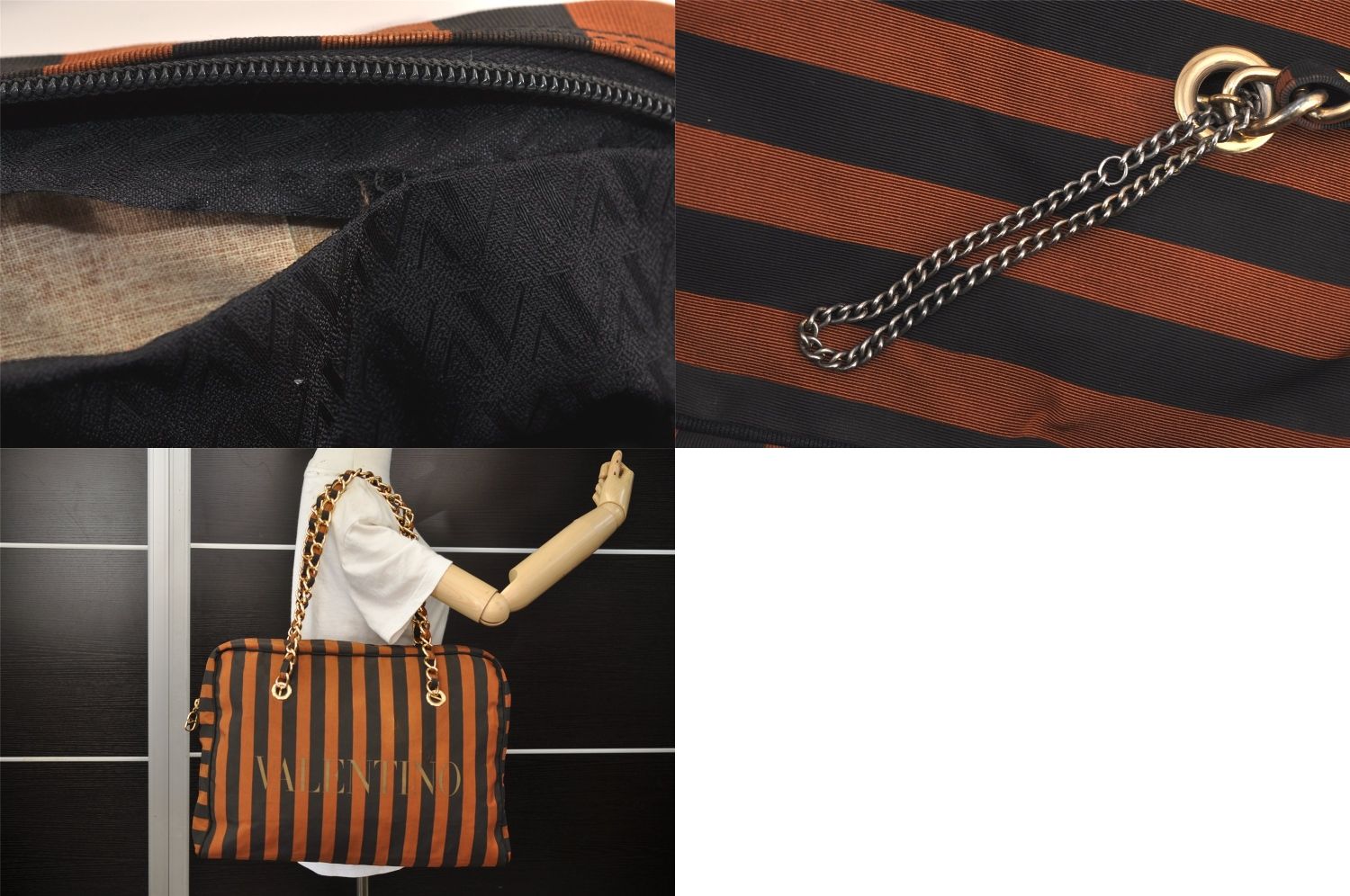 VALENTINO ヴァレンティノ ストライプ チェーン ショルダーボストン 