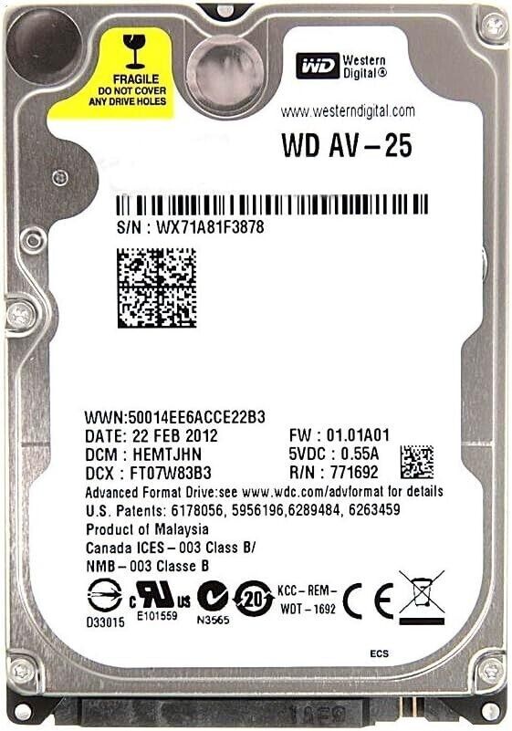 WESTERN DIGITAL AV-25 WD3200BUCT 320GB 5400U|min 16MB SATA 2.5 HARD DRIVE