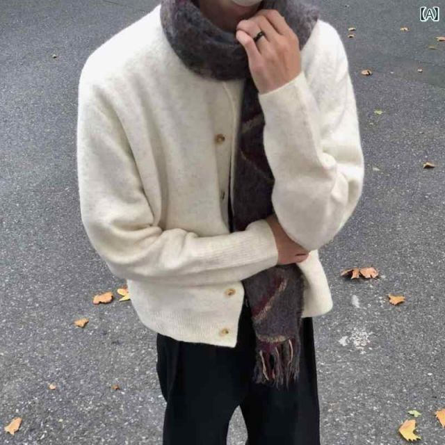 展示品 秋冬 コーデ メンズ 服 シンプル ファッション オシャレ 大人 かっこいい 大きいサイズ ストリート 紳士服 アメリカン カーディガン セーター カジュアル ラウンドネック カップル ウェア コート