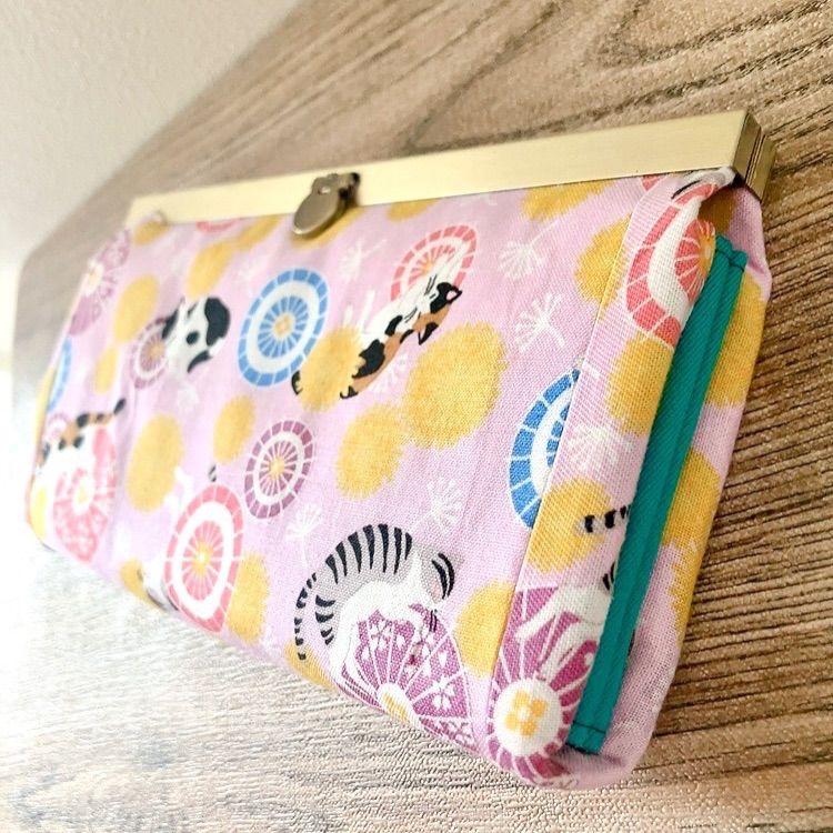 ハンドメイド和風 畳がま口長財布ハートさくら海外プレゼント