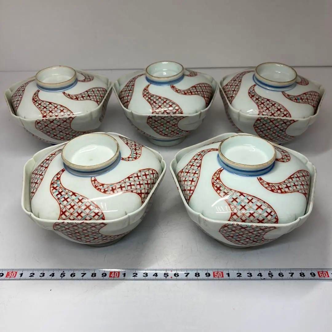 古伊万里 赤絵蓋茶碗5客 幅14.4㎝ 東Y5-0614① - メルカリ