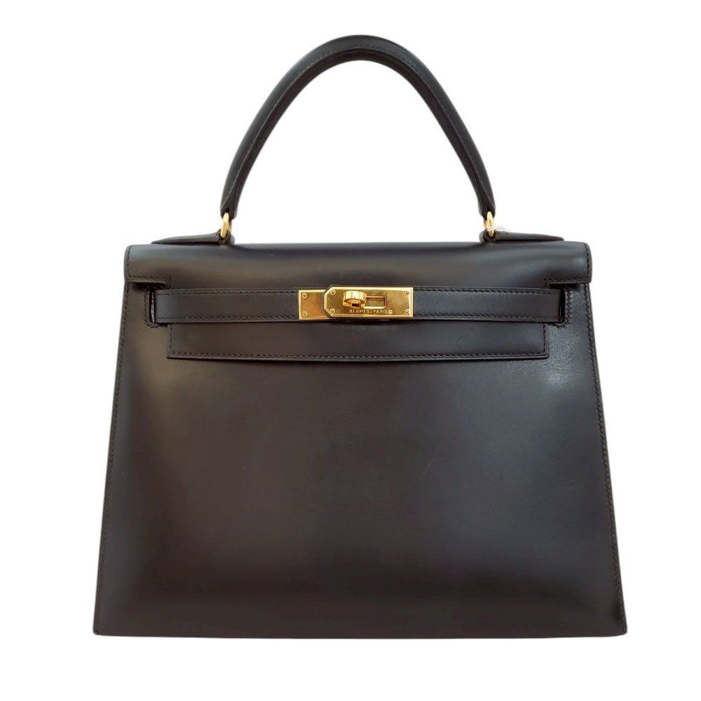 エルメス HERMES ケリー28 ノワール ボックスカーフ 外縫い 〇Z