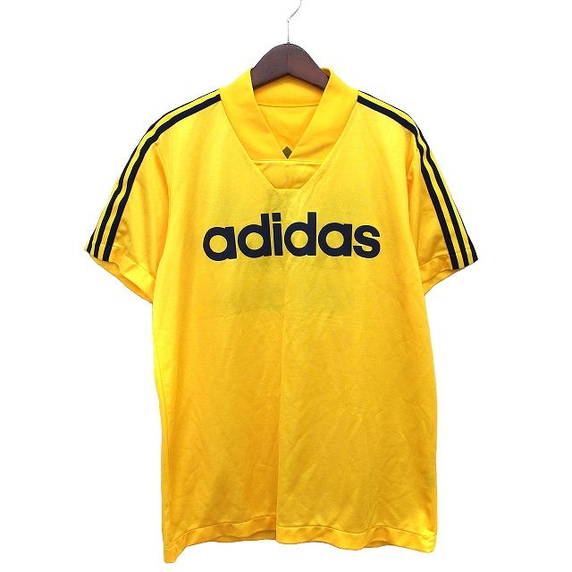 アディダス adidas デサント DESCENTE 国内正規品 スポーツウェア ユニフォーム風 Tシャツ ロゴ ライン 半袖 Vネック M-L イエロー 黄 /HT3