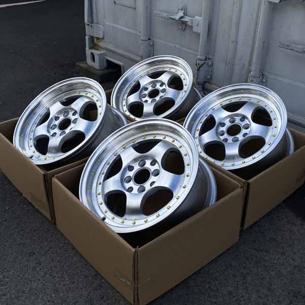 シルバーマシン 数量 !! 15×7.0J 38 PCD100 114.3 4H- 8穴 15インチ ホイール 単品 4本セット 1台分価格