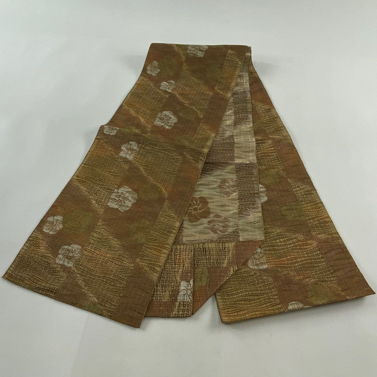 松装織物謹製 本場筑前博多織 金証紙 高級 正絹 八寸名古屋帯 格子柄 松装織物謹製 本場筑前博多織 金証紙 高級 正絹 八寸名古屋帯 格子