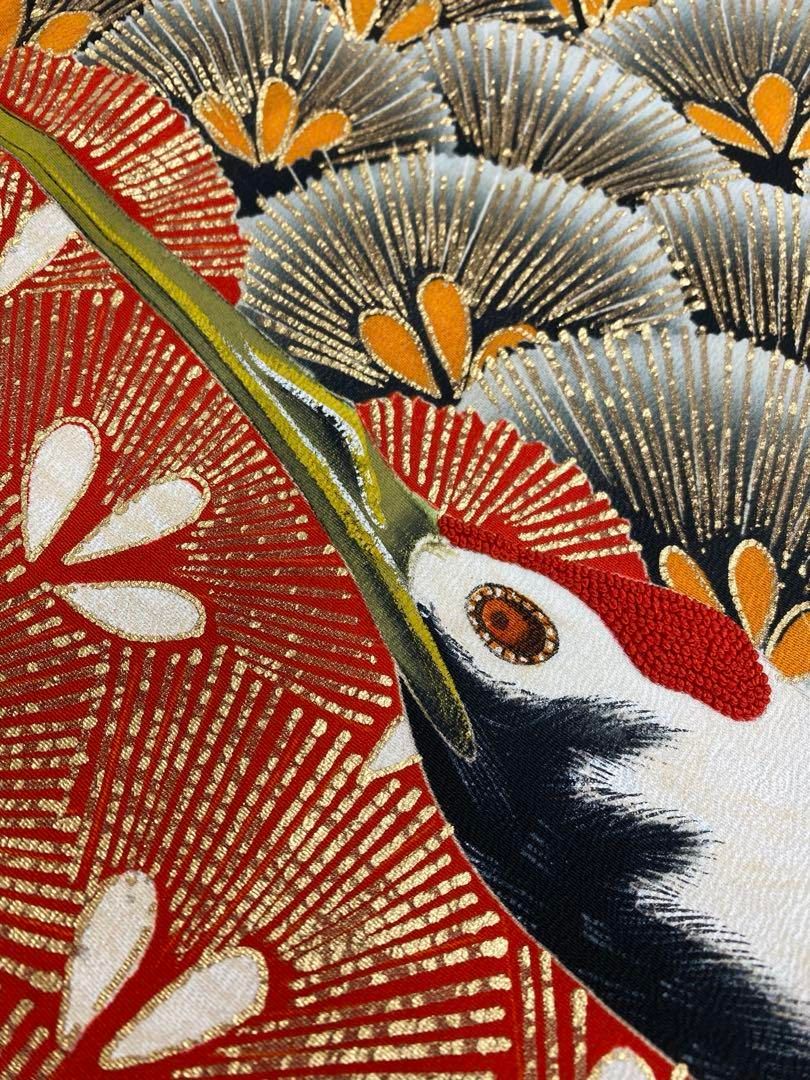 アンティーク 振袖 金彩 相良刺繍 金刺繍 鶴 正絹 身丈169cm 紋付