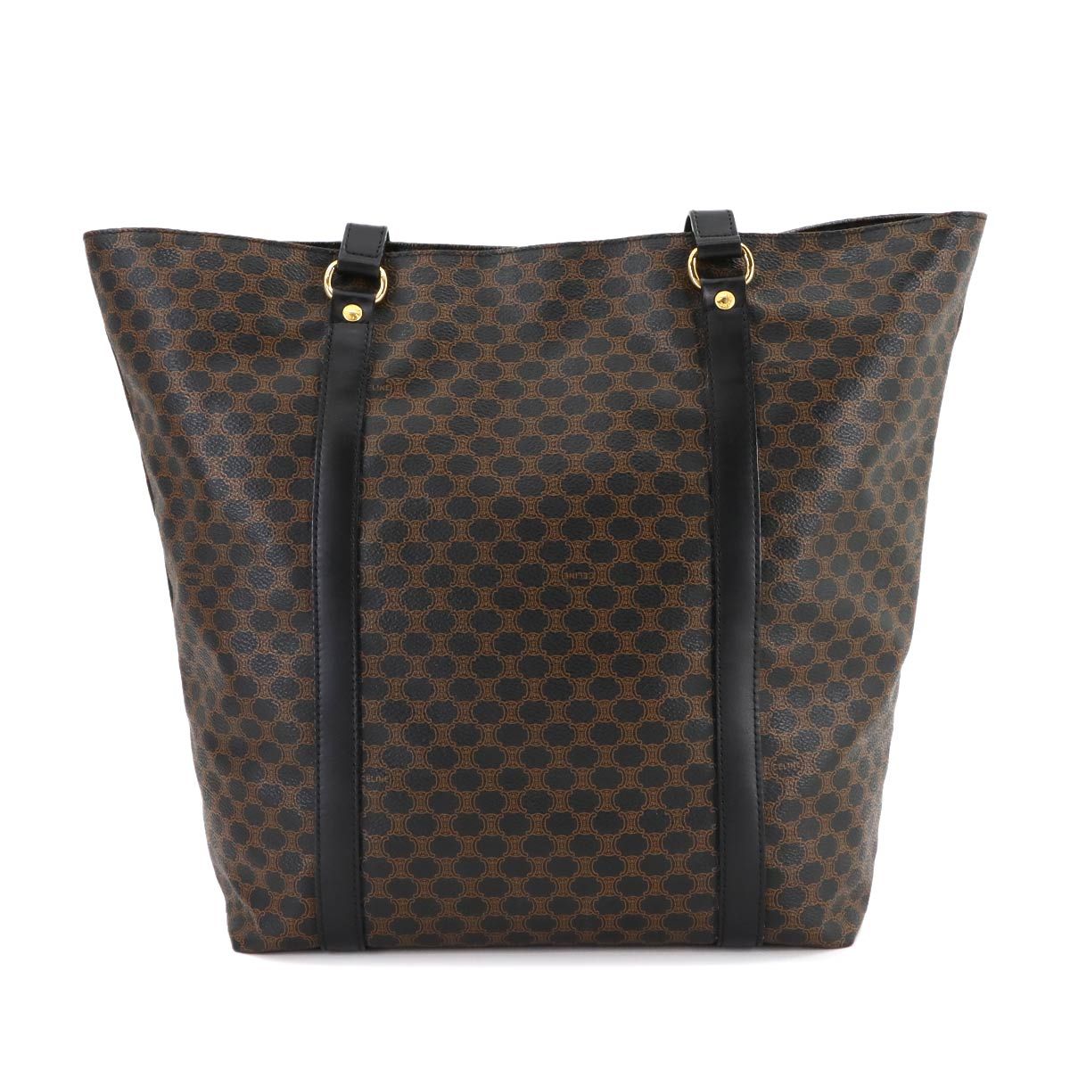 【美品】 【希少】セリーヌCELINEマカダム柄トートバッグ ブラック ブラウン セリーヌ CELINE マカダム トート バッグ PVC レザー ブラック