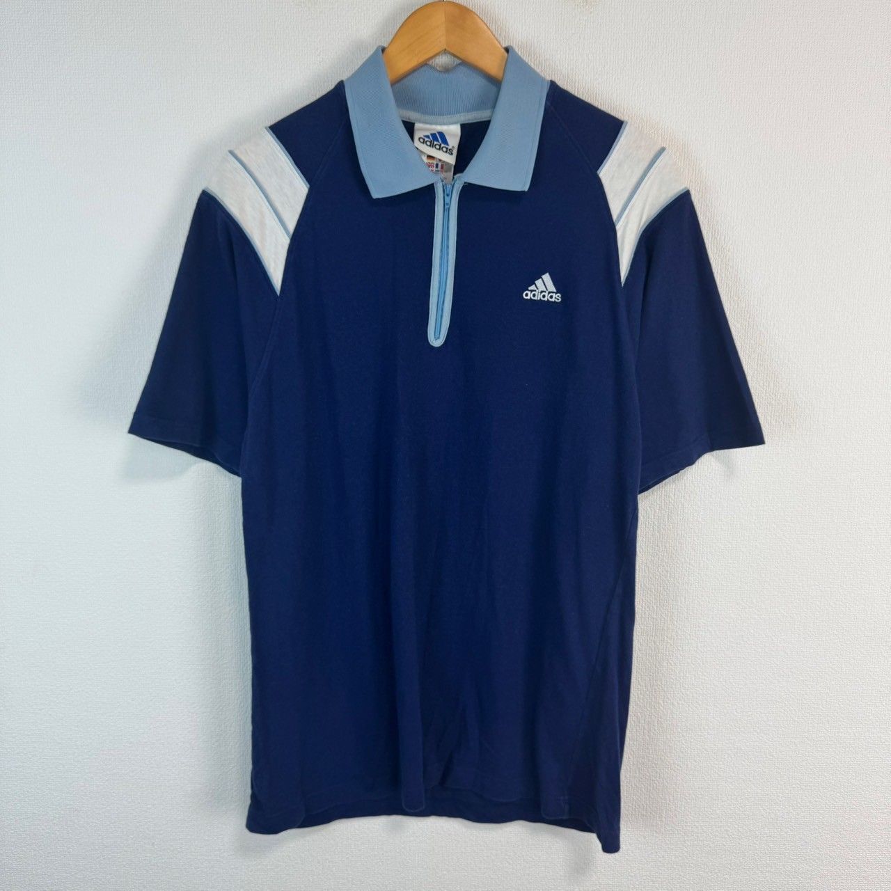 adidas アディダス ポロシャツ ハーフジップ 袖ライン 切り替え ワン 