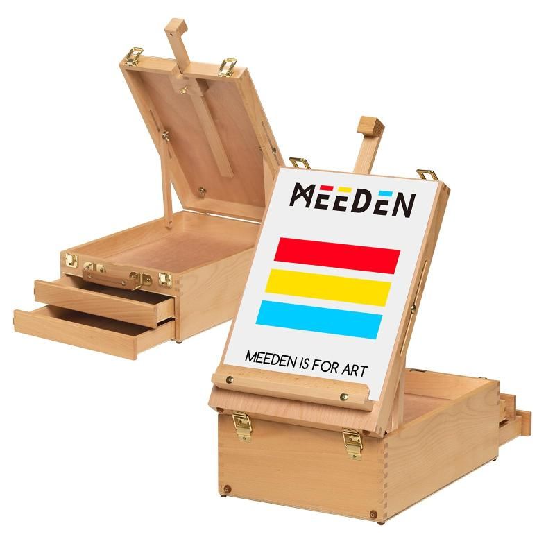 MEEDEN 卓上イーゼル ブナ木製 収納ボックス付き 引き出し付き 高さ調節 角度調節 折りたたみ式 携帯便利 最大63cmのキャンバスを収容でき デスクイーゼル スケッチ板 製図ボード 写生用 デ