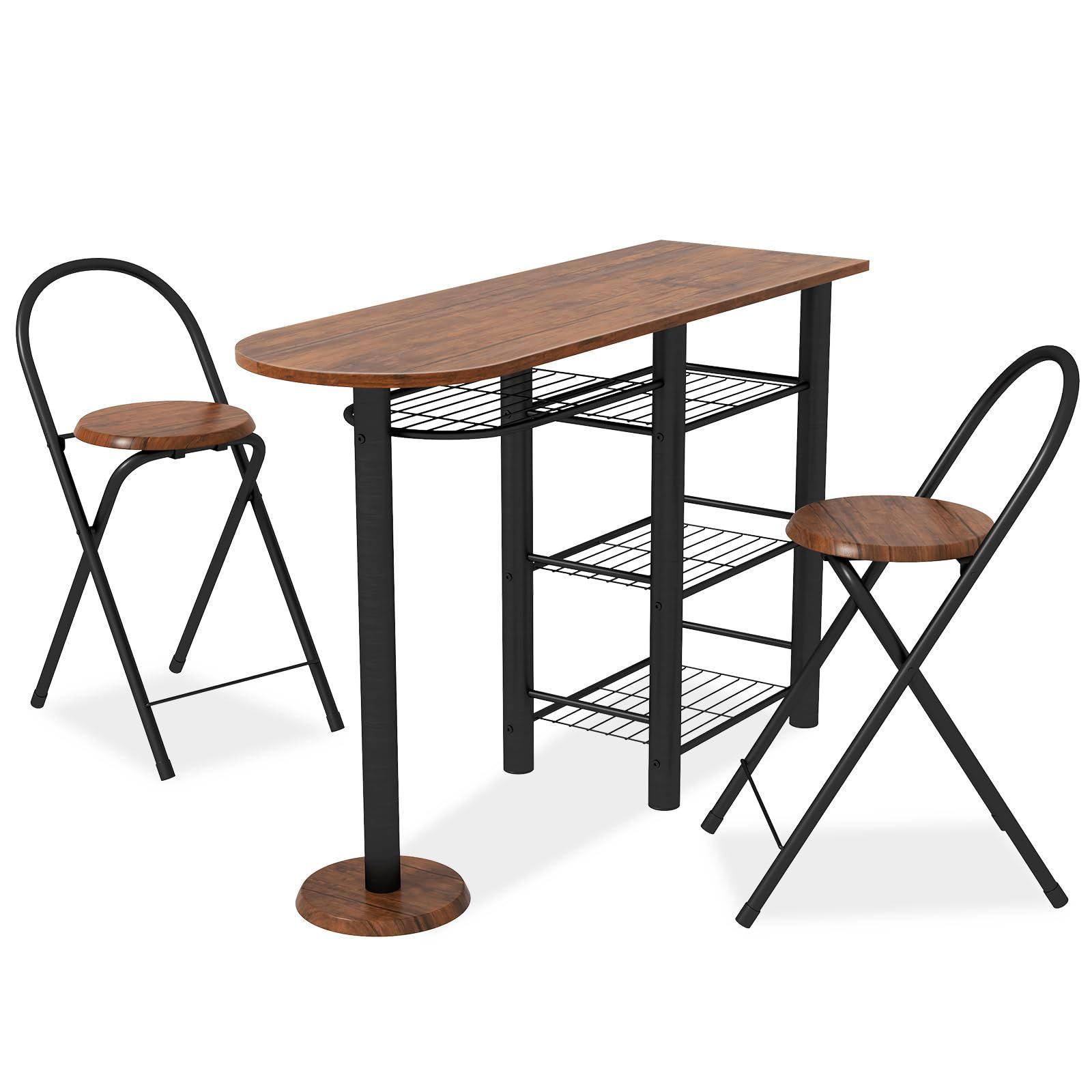 【人気商品】ダイニングテーブルセット 2人用 3点セット ダイニングセット テーブル1点u0026チェア2脚セット 収納棚付き ダイニングテーブル COSTWAY 食事テーブル 折りたたみチェア 食卓 木目