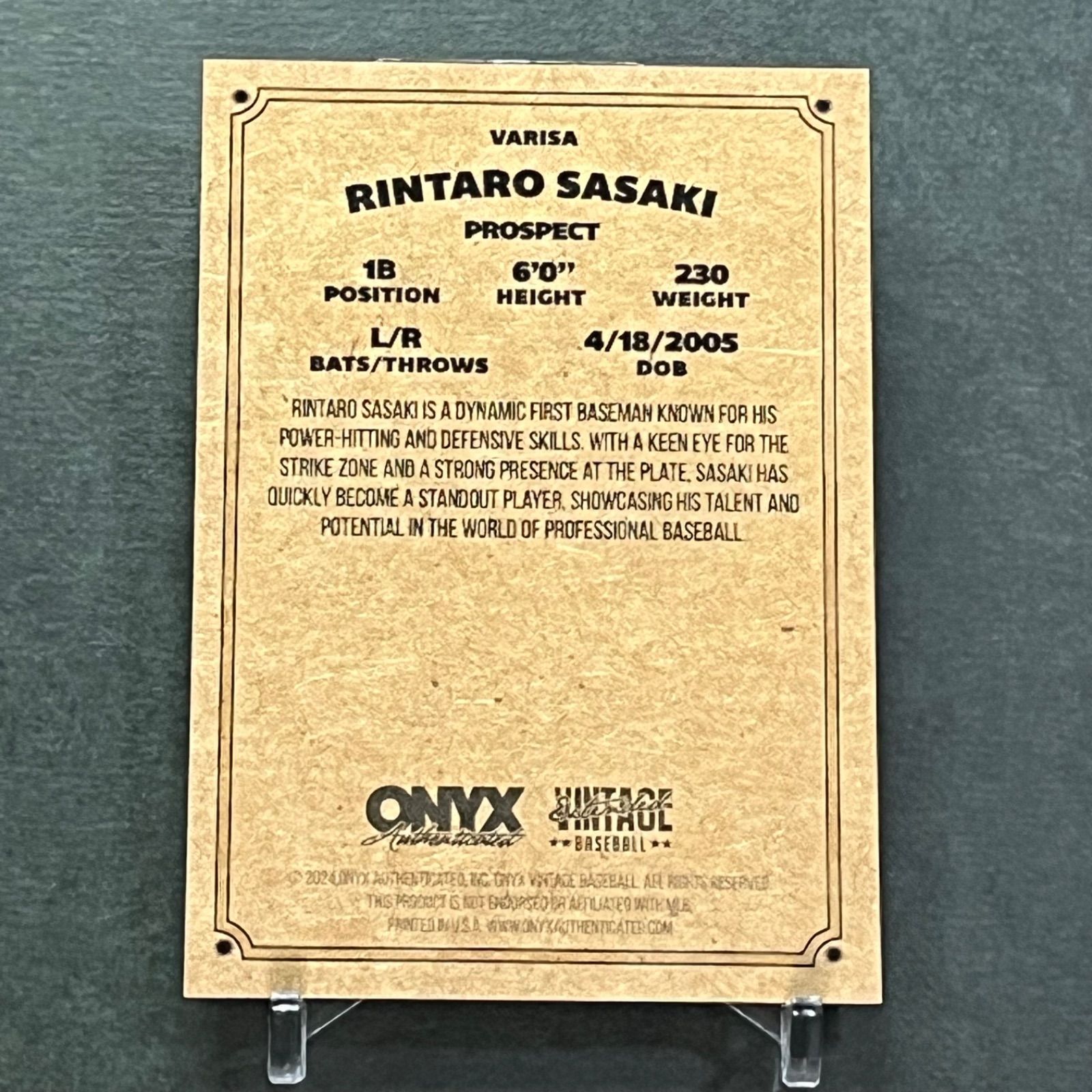 2024 Onyx Vintage 佐々木麟太郎 直筆サイン ガード 50シリ BLACK DIAMOND Rookie GEM 佐々木麟太郎 直筆サインカード 2024