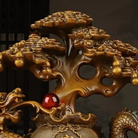 龍 ドラゴン 金のなる木 置物 オブジェ 繁栄 樹脂素材 高級感 37cm