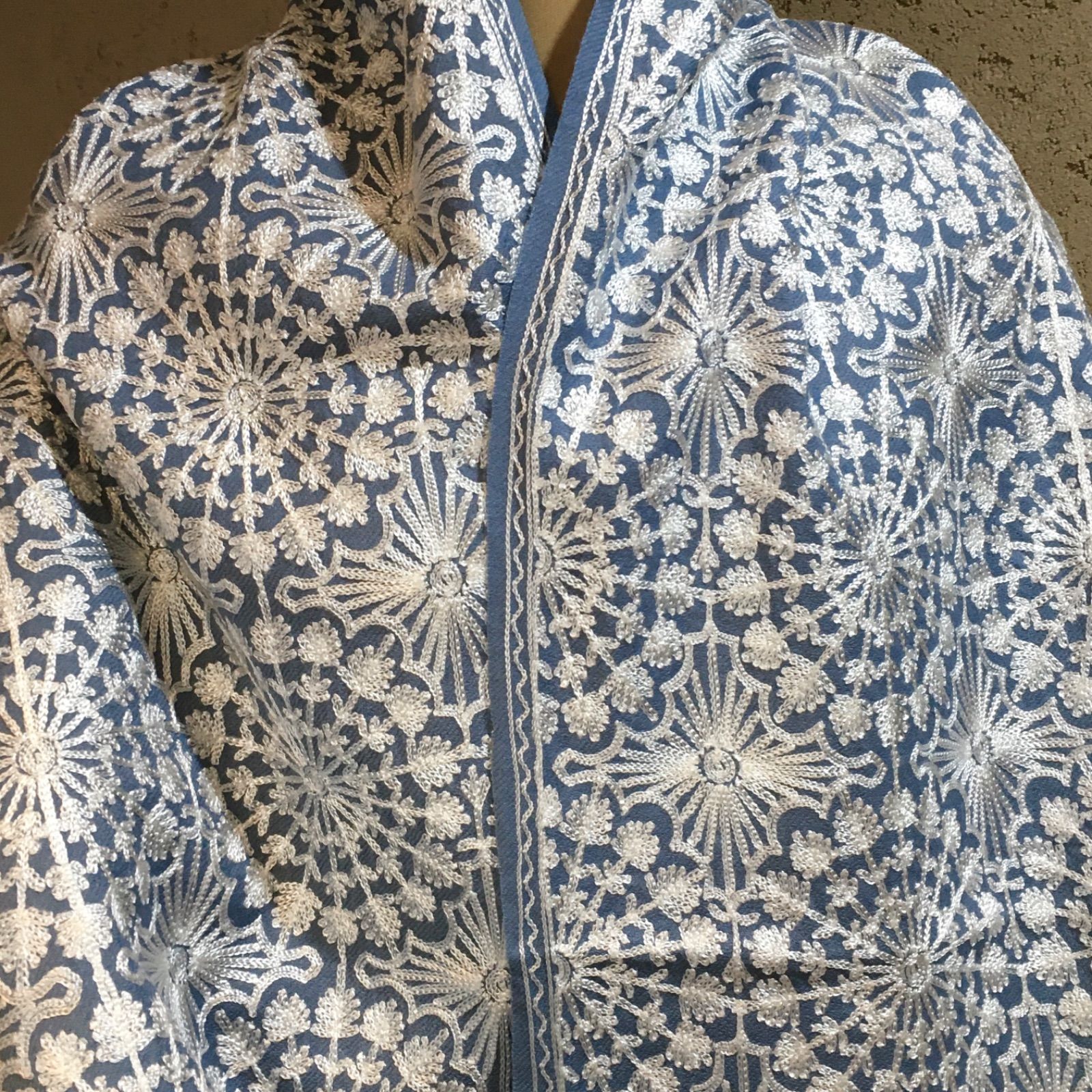 新品] カシミールストールブルーグレー