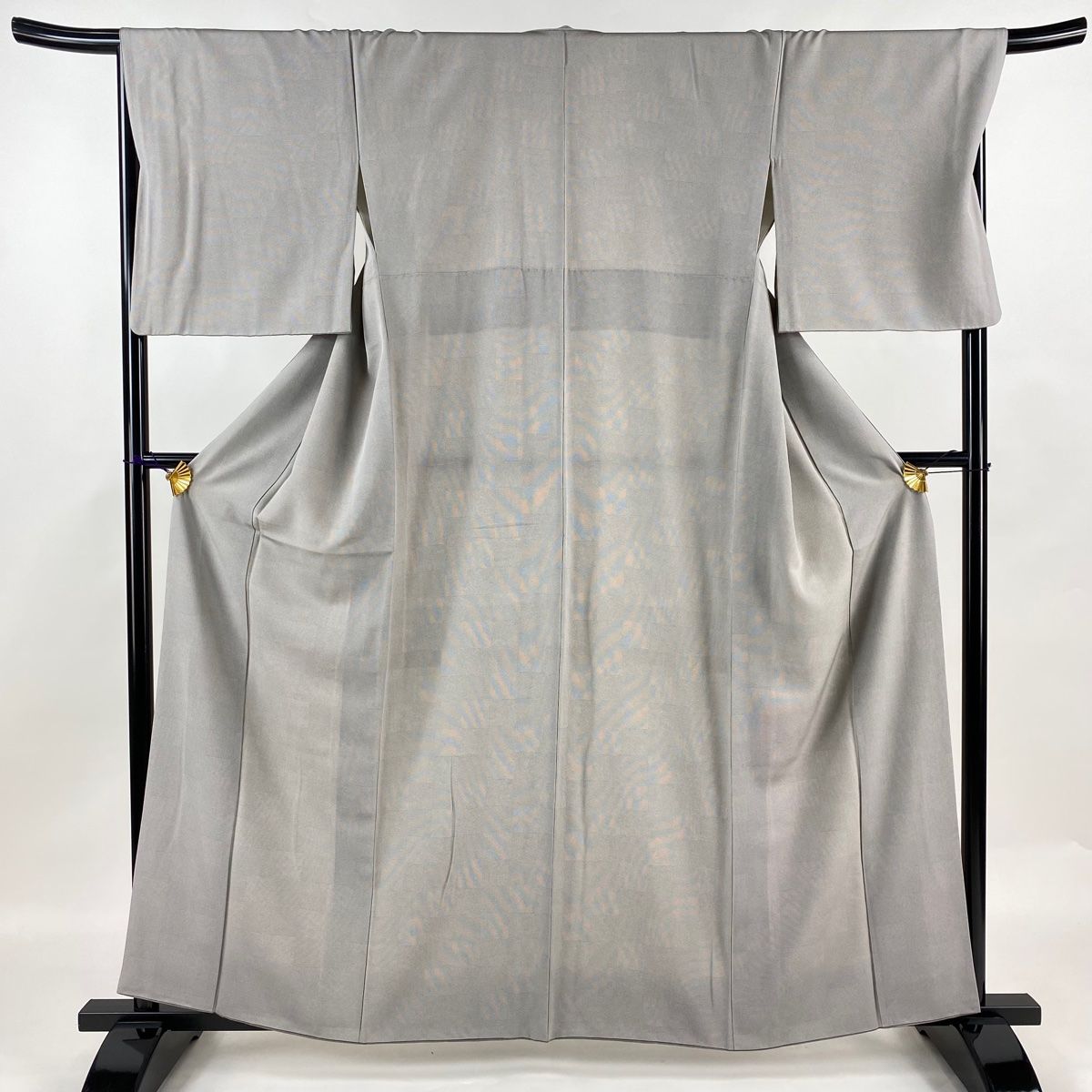 江戸小紋 身丈161.5cm 裄丈67.5cm L 袷 鮫 市松 灰色 正絹 名品