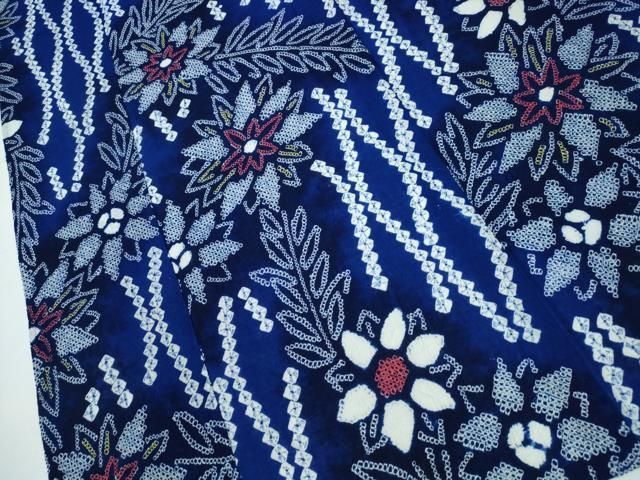 平和屋着物∴夏物　浴衣　有松鳴海絞り　立涌枝花文　綿　逸品　CAAY4434ng 平和屋着物∴夏物 浴衣 有松鳴海絞り 立涌枝花文 綿 逸品