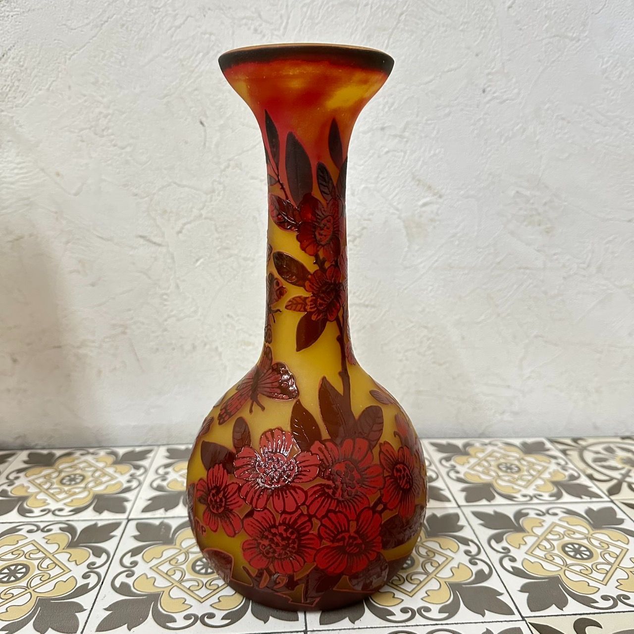 証明書】 エミールガレ 花瓶 カメオ彫り 被せガラス 花器 ☆【証明書