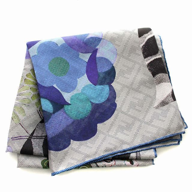 フェンディ FENDI スカーフ 花柄 シルク 大判 グレー 青 /☆G - メルカリ
