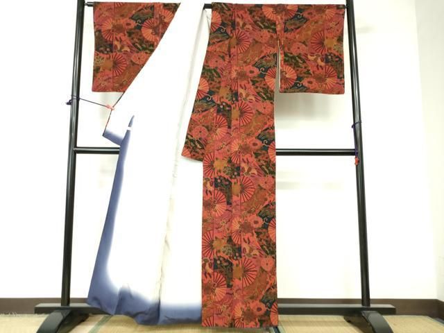 平和屋着物□上質な小紋 花鳥文 鬼しぼ縮緬 正絹 逸品 DAAW0939op