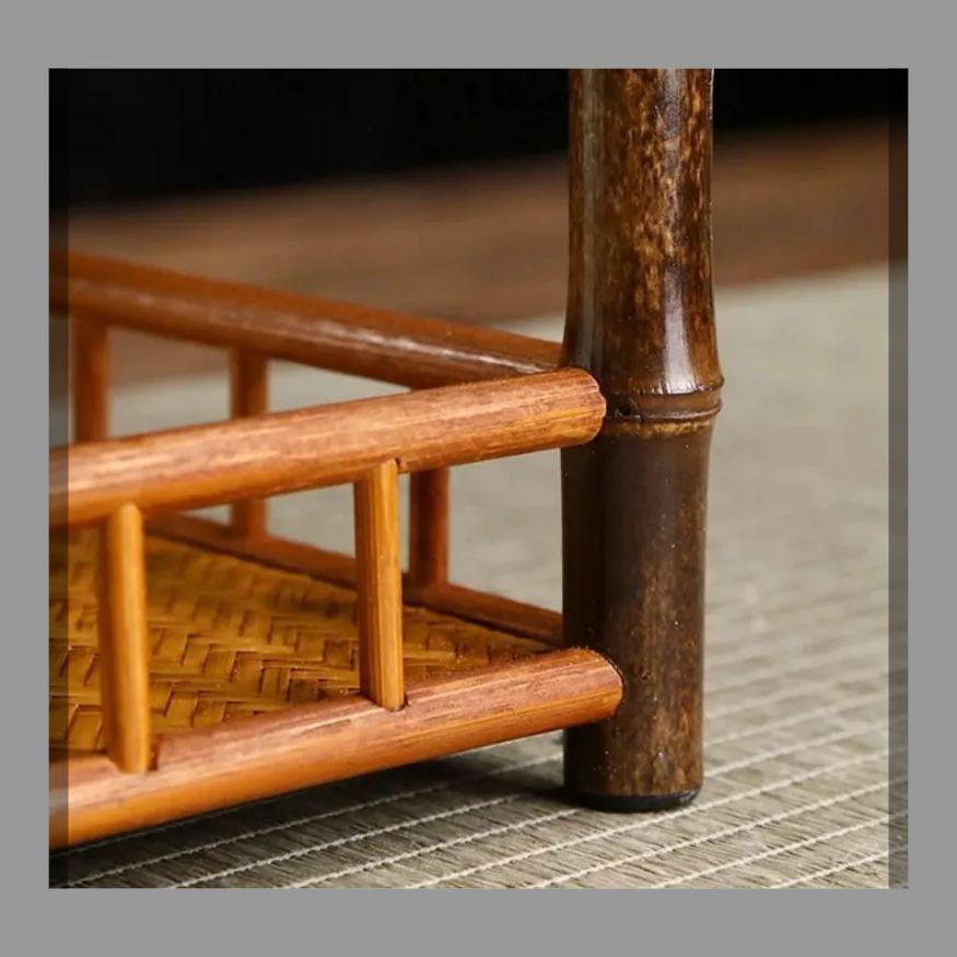 竹製品畳茶棚囲炉裏煮茶禅意梅鹿竹軒置物収納棚双層茶碗棚