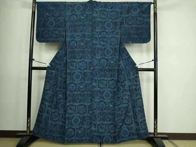 平和屋着物▽上質な紬 　単衣　花鳥唐草文 　正絹　逸品　未使用　DAAV9561sf 平和屋着物▽上質な紬 単衣 花鳥唐草文 正絹 逸品 未使用 DAAV9561sf
