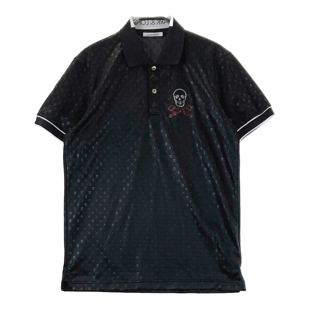 サイズ 44 MARK-LONA マークアンドロナ 半袖ポロシャツ スカル総柄 ブラック系 240101469274 ゴルフウェア メンズ ストスト