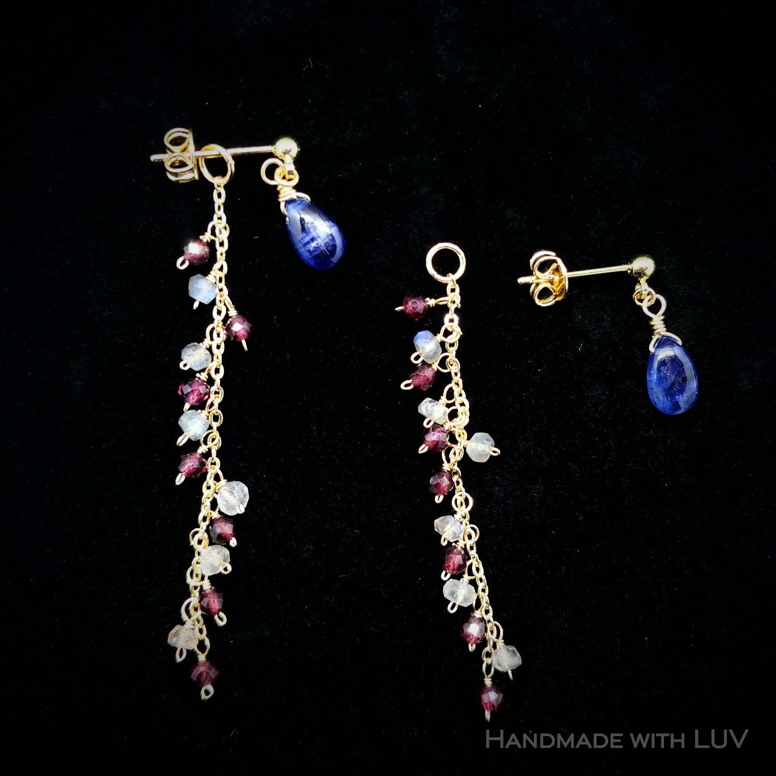 14kgf ガーネットとラブラドライトのピアス 天然石 天然石ピアス カイヤナイト × モザンビーク産ガーネット