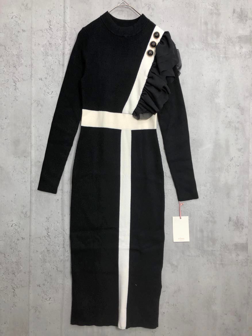 eimy istoire エイミーイストワール 1120531668-0 EM pearl シフォンフリル ワンピース sizeF 黒 ◆ ◎レディース