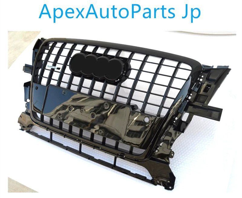 2008-2012 アウディQ5 SQ5スタイル フロントグリル オールブラック スポーツグリルパーツ クーリンググリル エンブレム付き