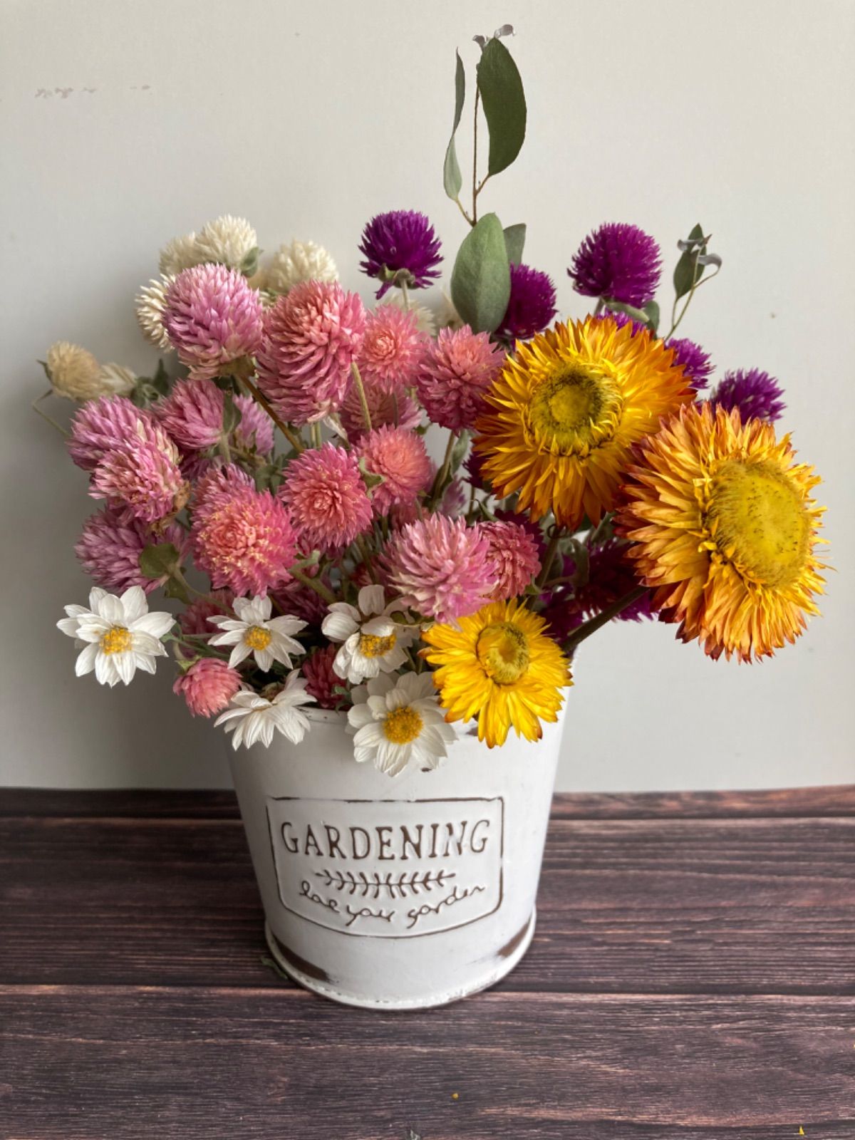 メルカリshops 3 千日紅 花かんざし ヘリクリサム 茎付き ユーカリ ドライフラワー花材