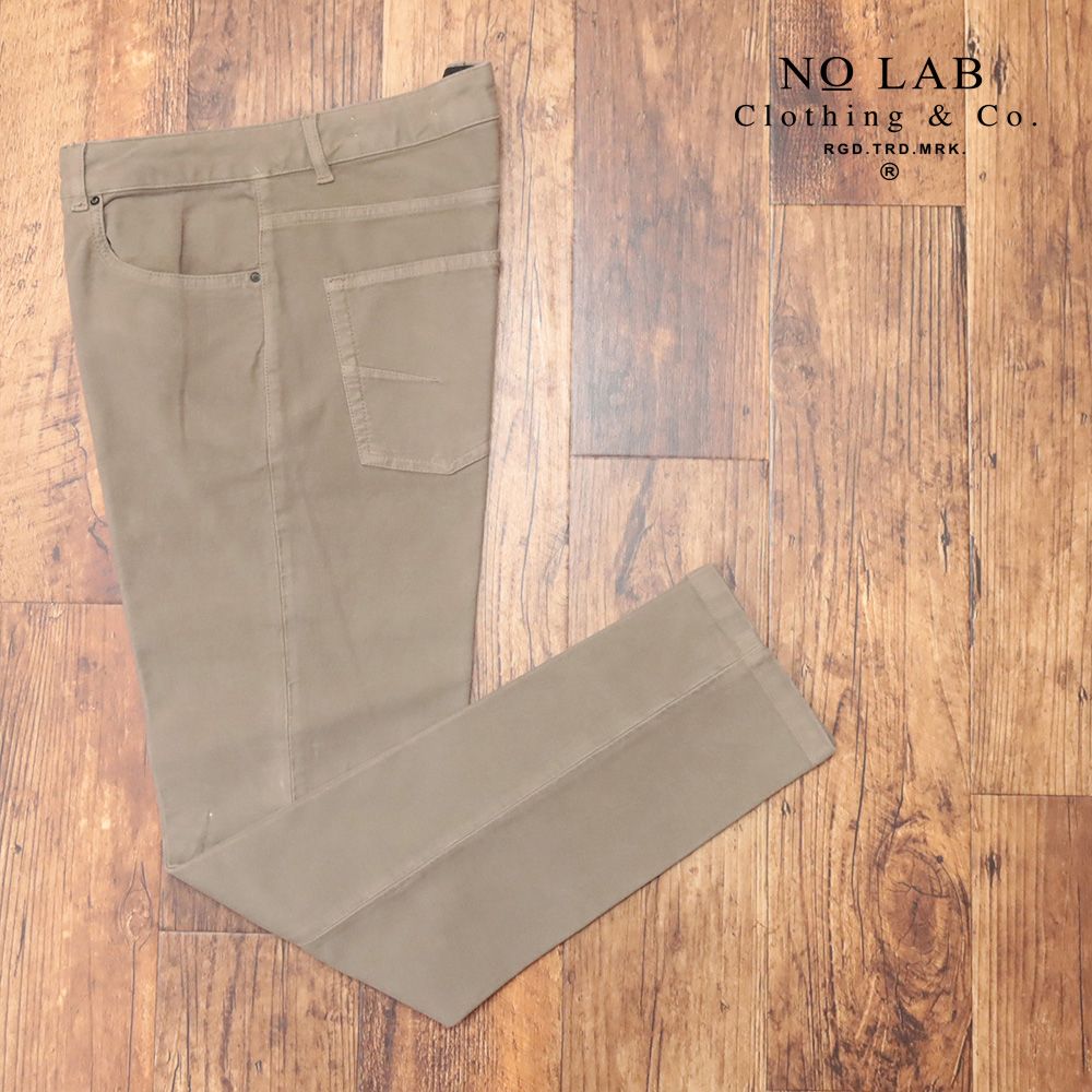 秋冬|NO LAB Clothing＆Co.|35インチ|美脚パンツ しっとり ピーチスキン ストレッチ ガーメントダイ イタリア製 |ベージュ|md189|