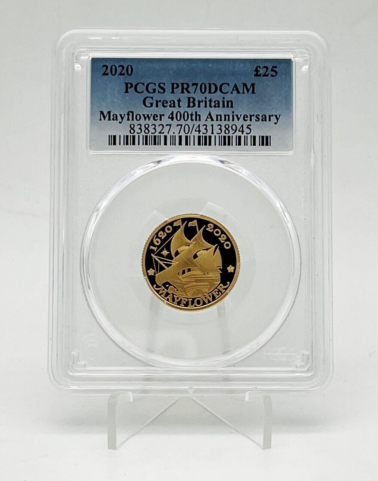 Great Britain UK 2020 ￡25 Mayflower 400th Anniversary 1|4 oz G Coin PCGS PR70
