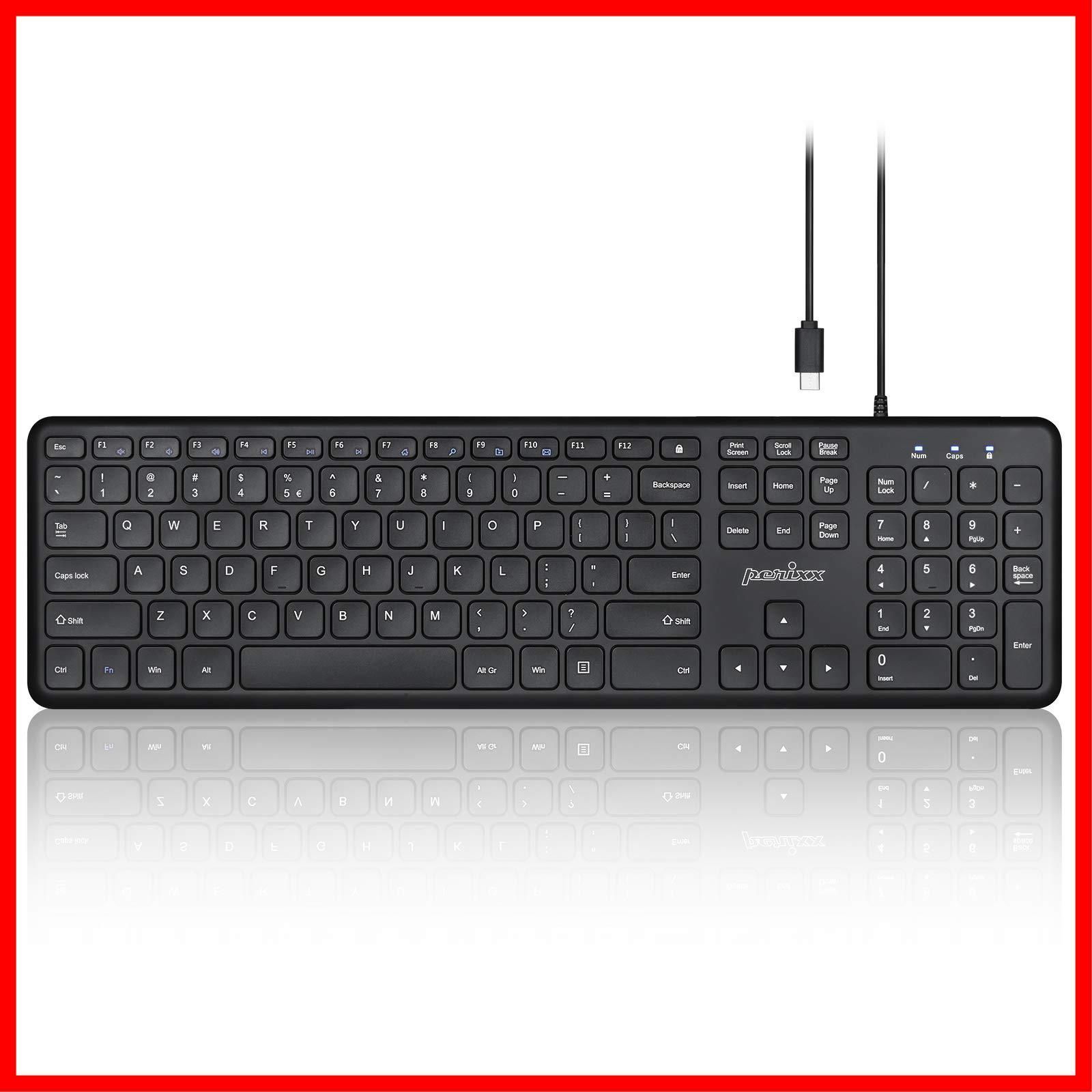 【新着商品】スリムデザイン 静音 パンタグラフキー 英語配列 フルサイズ PERIBOARD-210 有線 【正規品】ブラック キーボード (Type-C) Perixx(ペリックス)